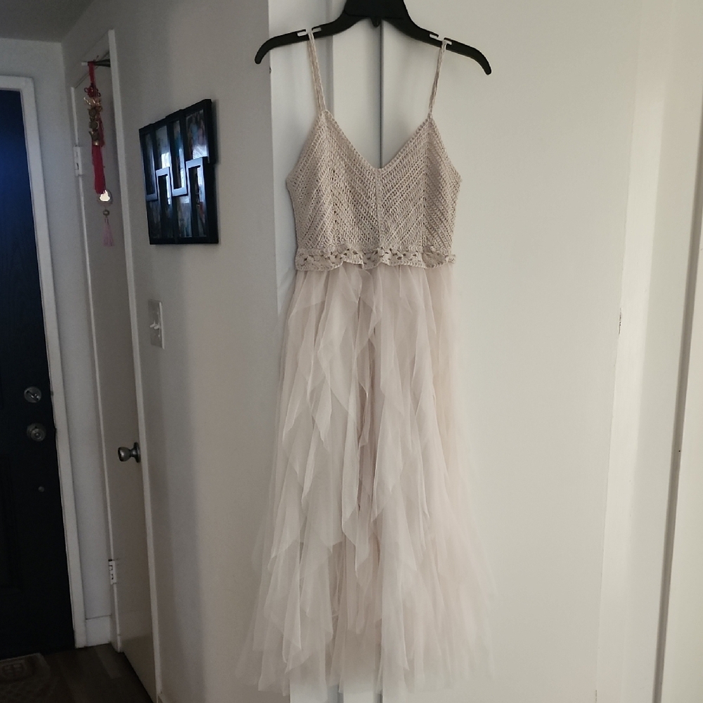 Lollita Cream Tulle Maxi Dress Crochet Bodice Boho Cottagecore Bridal Ethereal - Picture 7 of 15